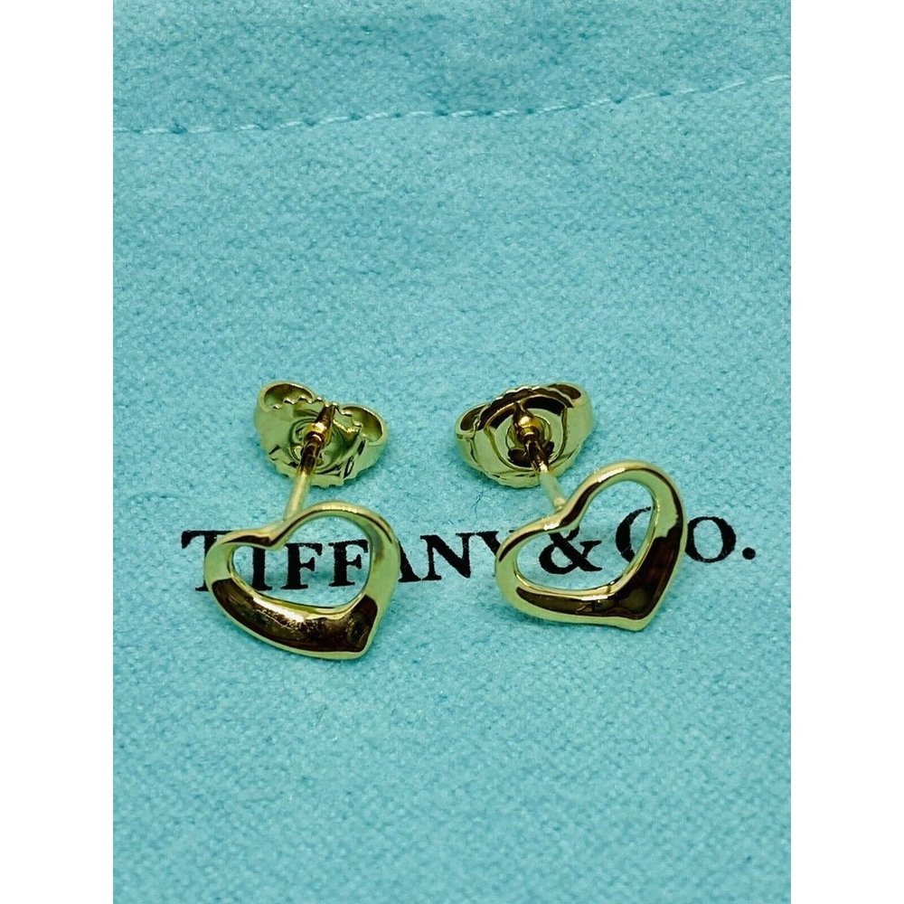 Tiffany & Co. Elsa Peretti 18K Yellow Gold Open Heart Stud Earrings READ